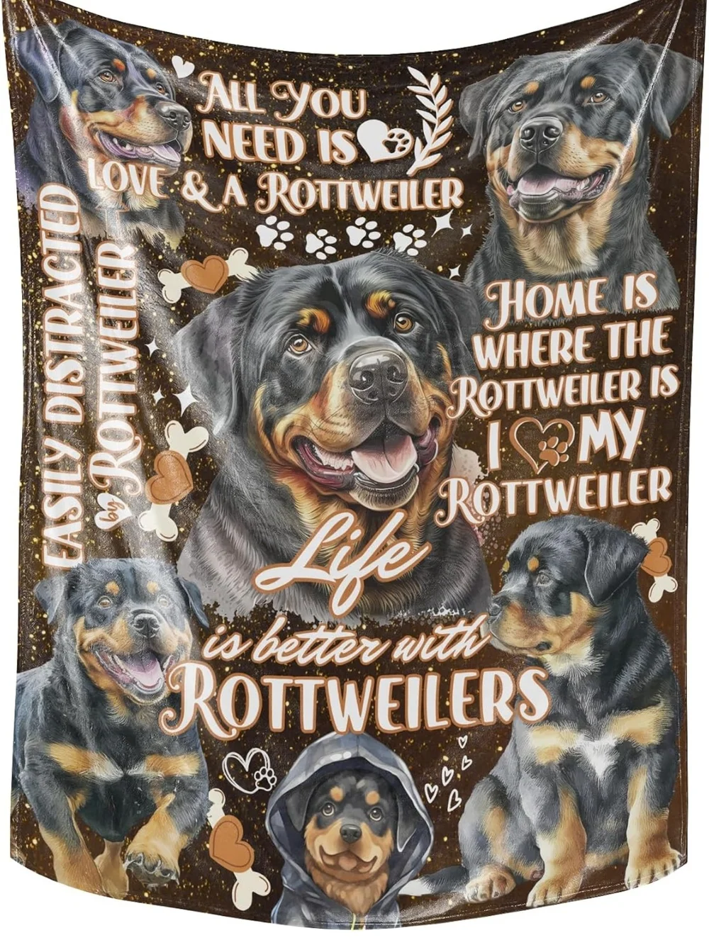 HUGLANKET Rottweiler Love Decorative Throw Blanket